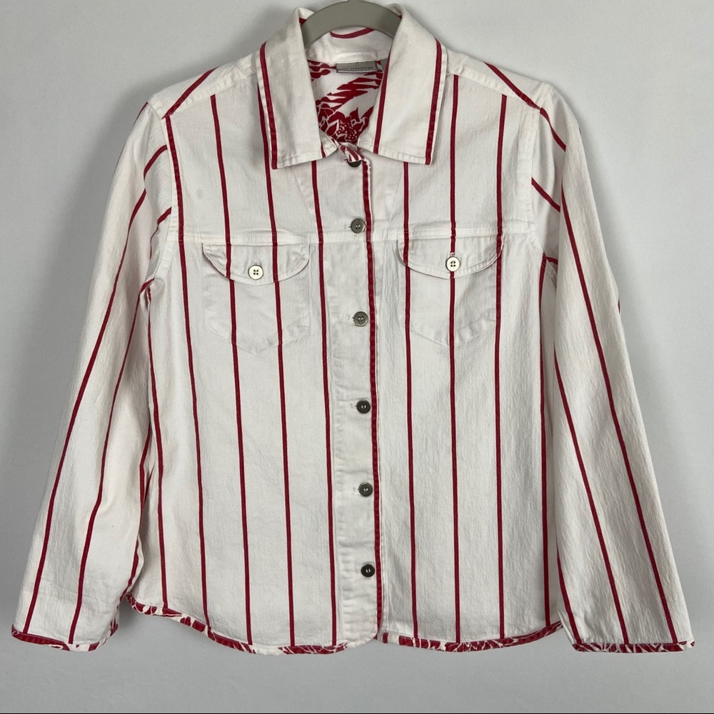 Chico's Pinstripe Long Sleeve Jacket